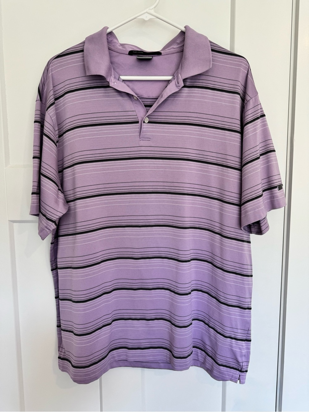 Tiger Woods Collection Men’s Large Dri Fit Golf Polo Purple Striped Performance